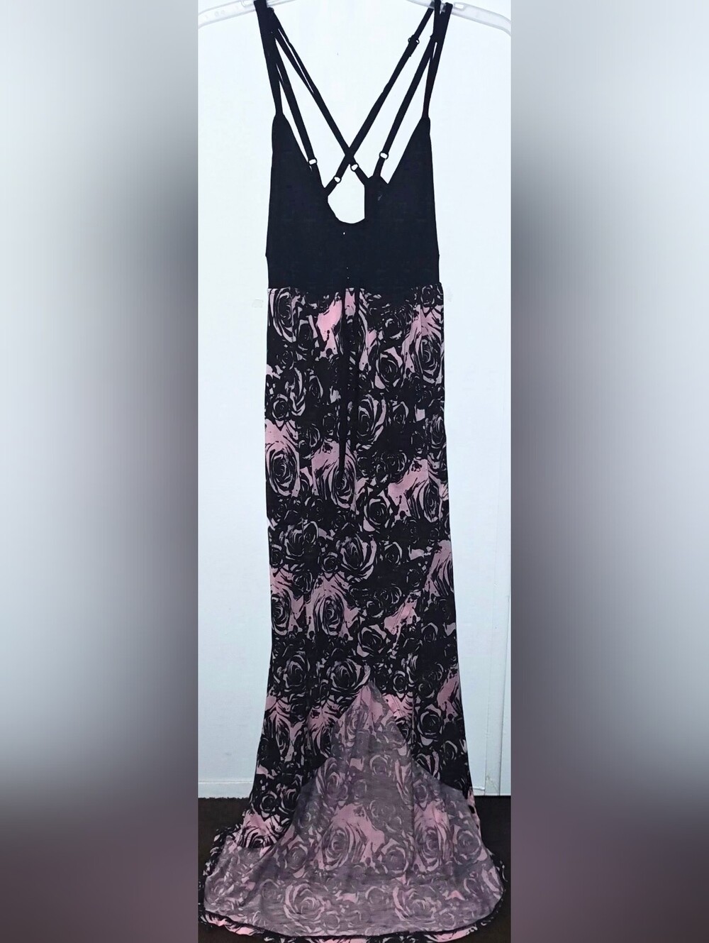 Metal Mulisha Heart Beat Ombre Pink and Black Floral High-Low Maxi Dress